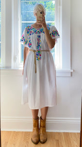 Vintage Mexican Embroidered White Dress