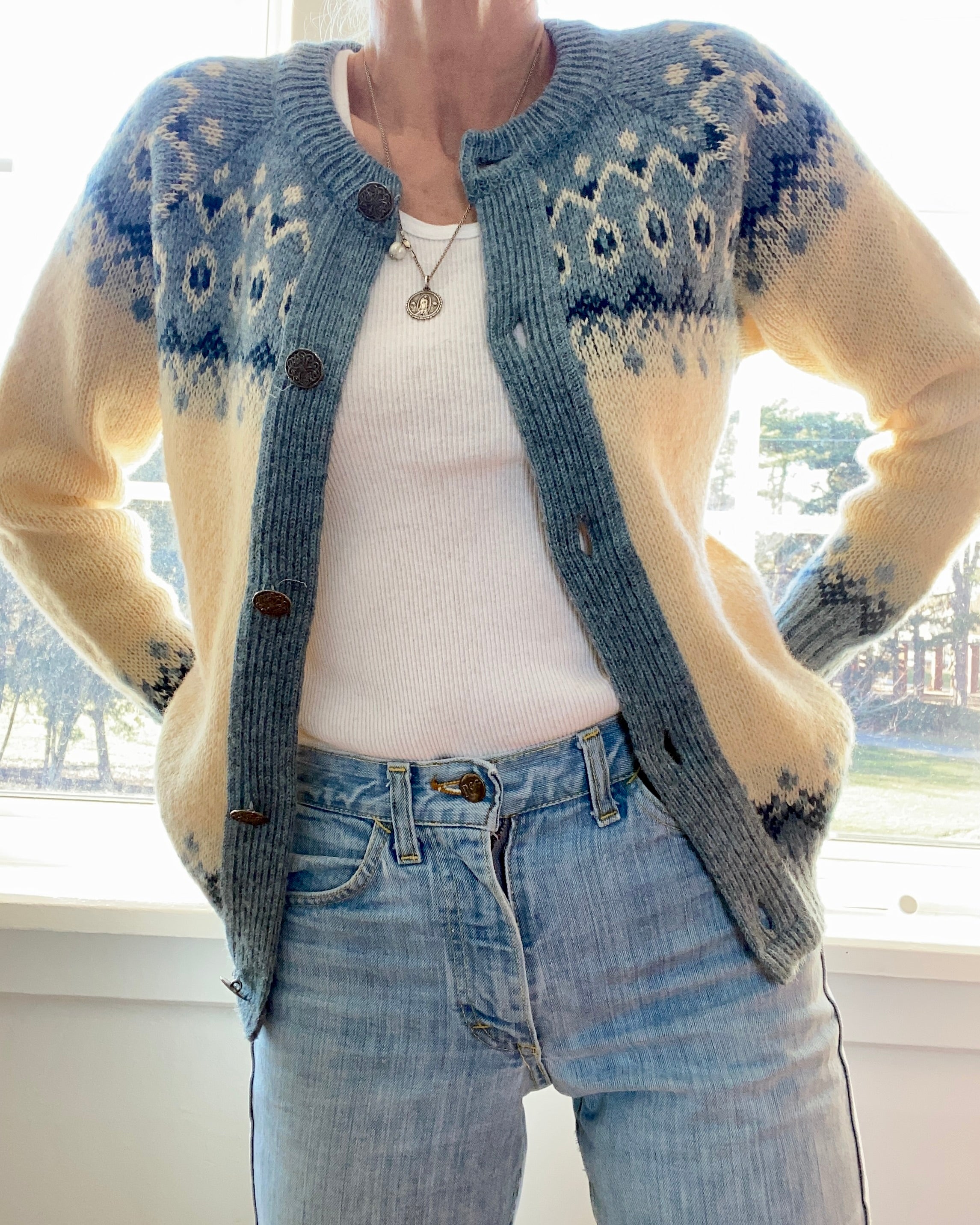 Vintage NORLFENDER Norwegian Fair Isle Cardigan Sweater S SM