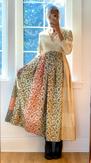 VINTAGE 1960s Morton Myles for Malcolm Charles Gold Floral Brocade Gown Dress 8 M