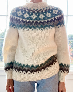 VINTAGE Hilda Icelandic Handknit Sweater Cream Green Brown