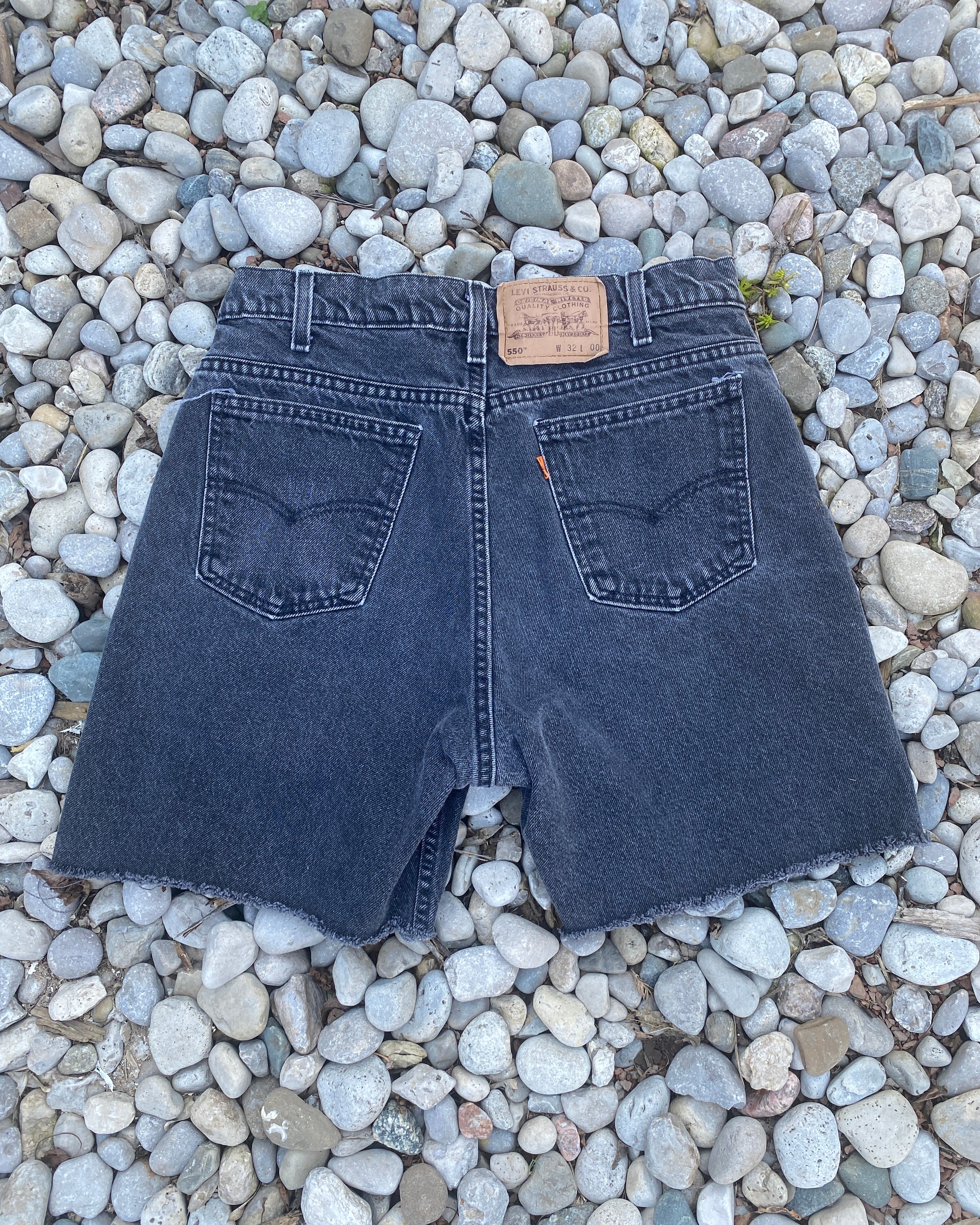 Vintage 1990s Levis Orange Tab Black Denim Jeans Shorts Cutoffs 31 Made in USA