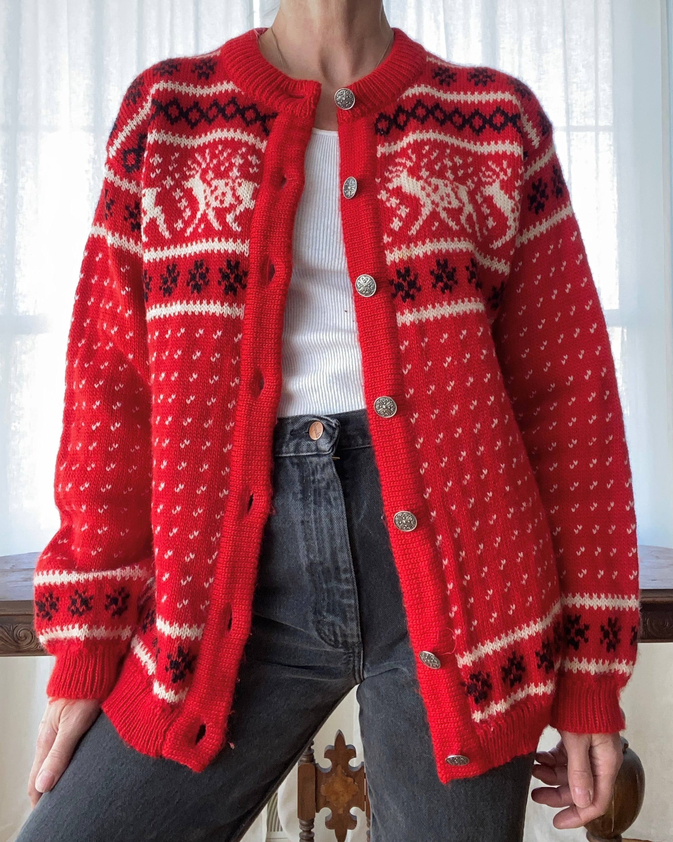 Vintage Dale of Norway Ski Setesdal Red Sweater Cardigan M L