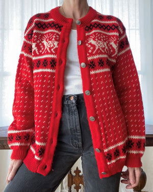 Vintage Dale of Norway Ski Setesdal Red Sweater Cardigan M L