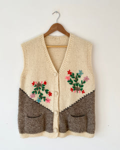 Vintage Handknit Wool Folk Embroidered Vest ML L