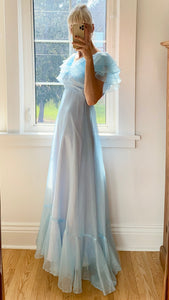 Vintage 1970s Montgomery Ward Blue Chiffon Formal Gown Size 4 - LGWU Union label USA