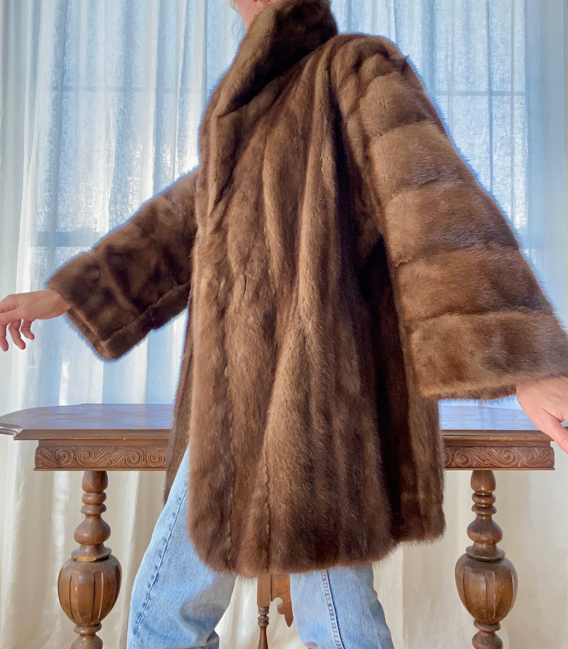 Vintage Christian Dior Shawl Collar Brown Mink Coat Jacket L XL