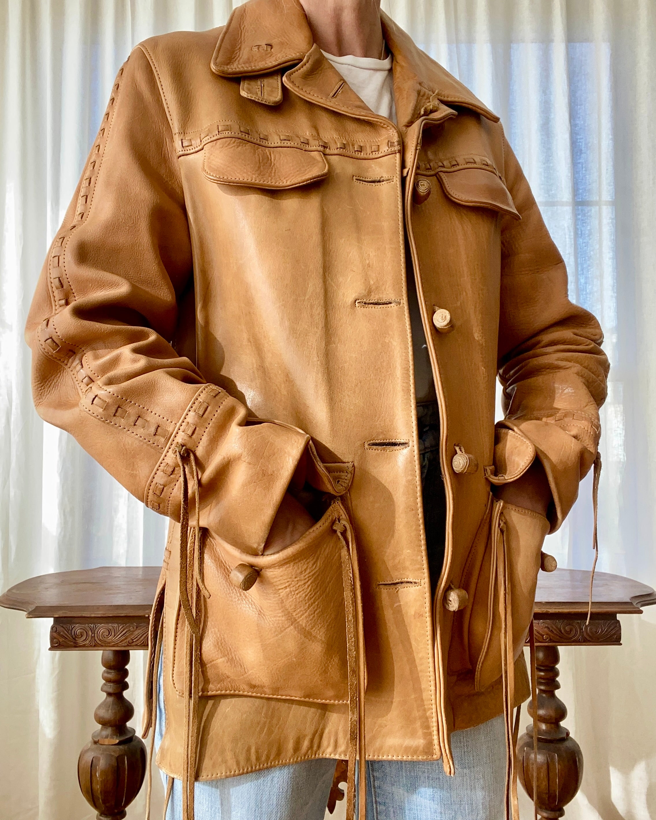 Vintage 1990s Pioneer Wear Leather Ranch Riding Coat Jacket