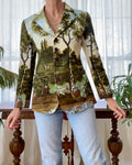 Vintage 1990s Moschino Runway Pop Art Print Blazer by Pierre Lecomte Painting Landscape Scene Italy 4 6 8 S M