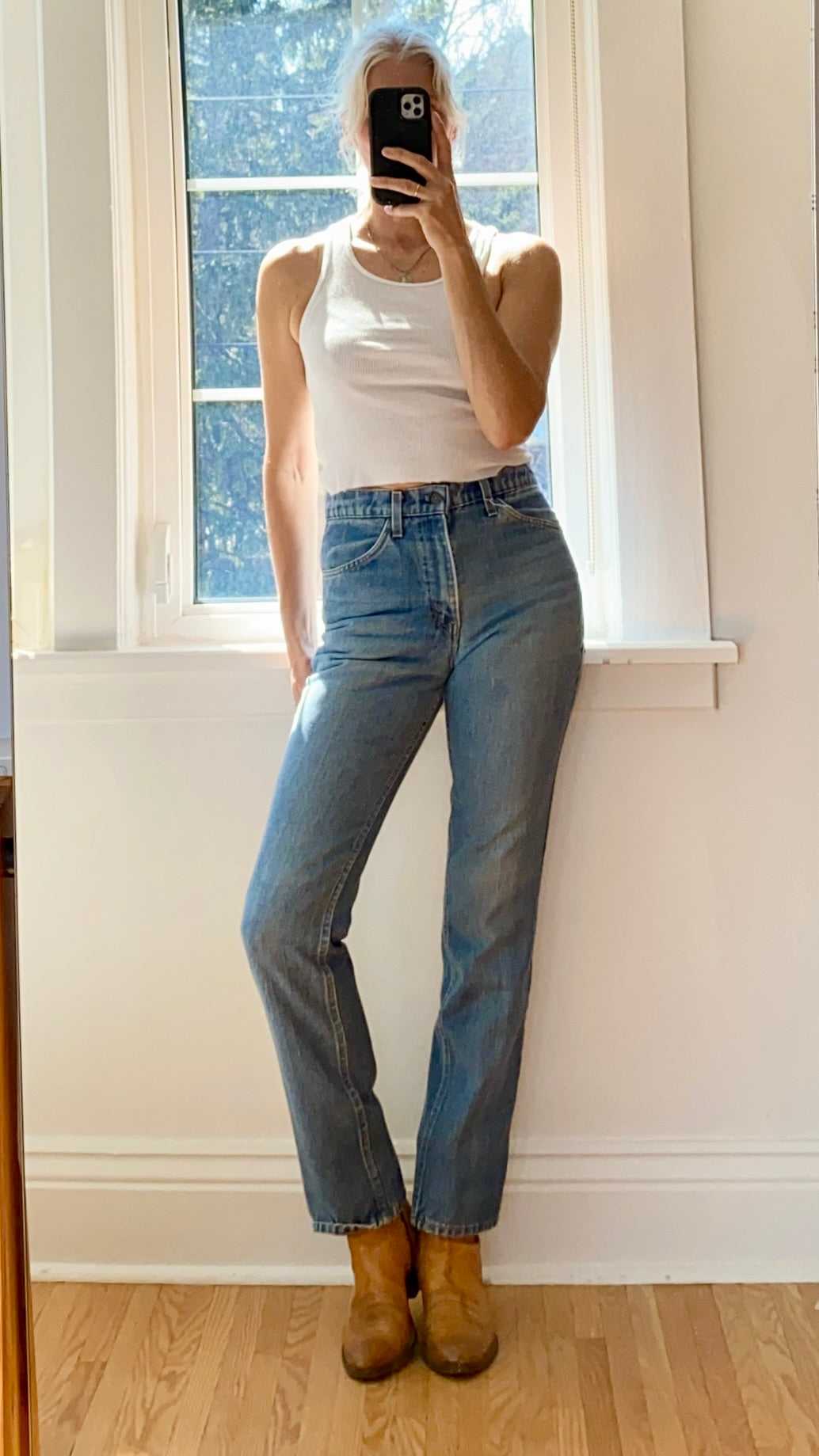 Vintage 1970s Orange Tab Light Denim Jeans made in USA Size 28 to 29