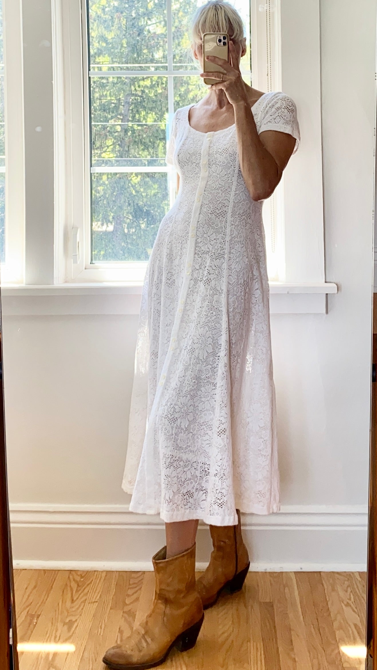 VINTAGE White Lace Midi Dress