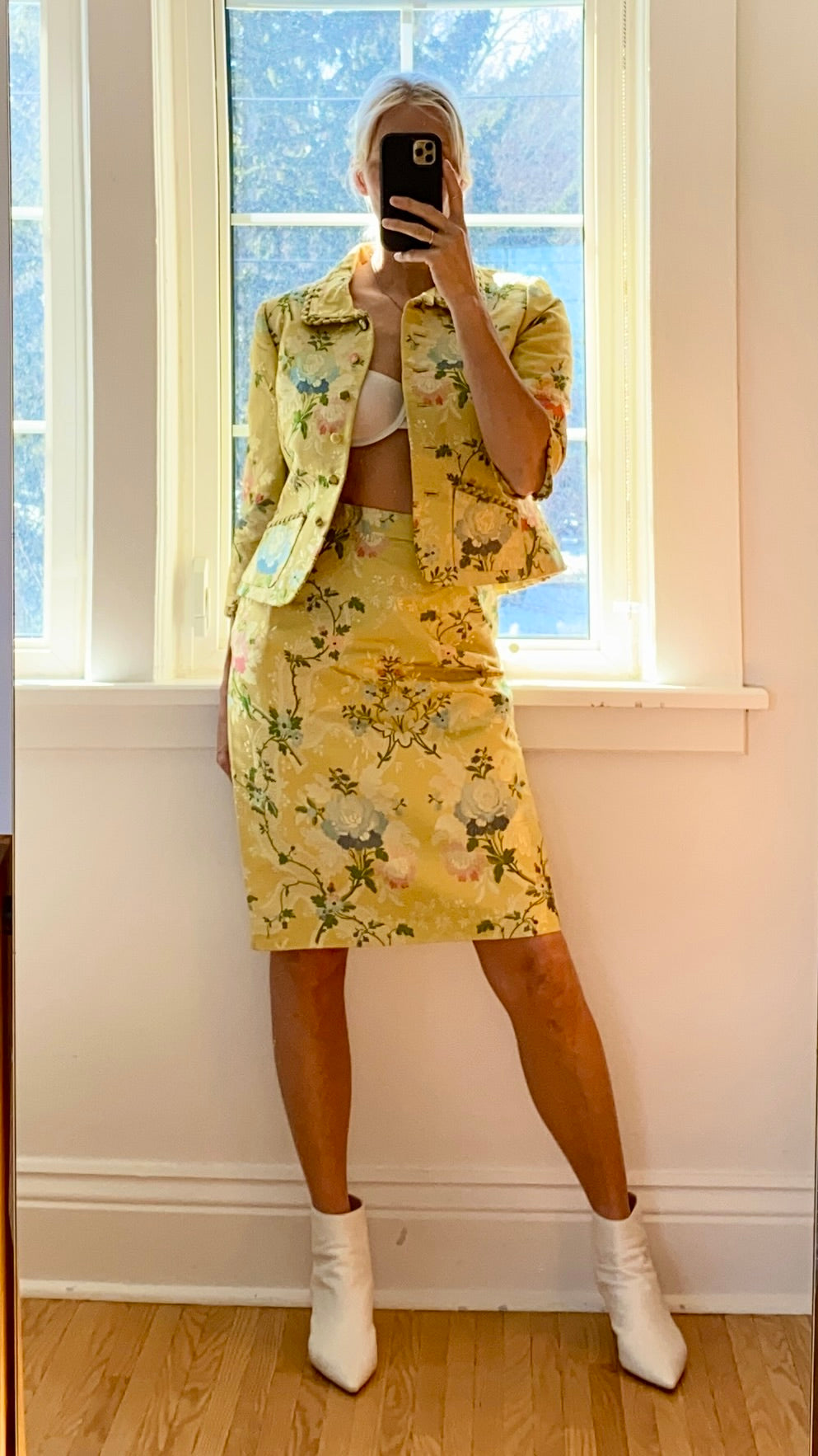 Vintage Runway OSCAR DE LA RENTA Silk Floral Brocade Skirt Suit Size 8 10