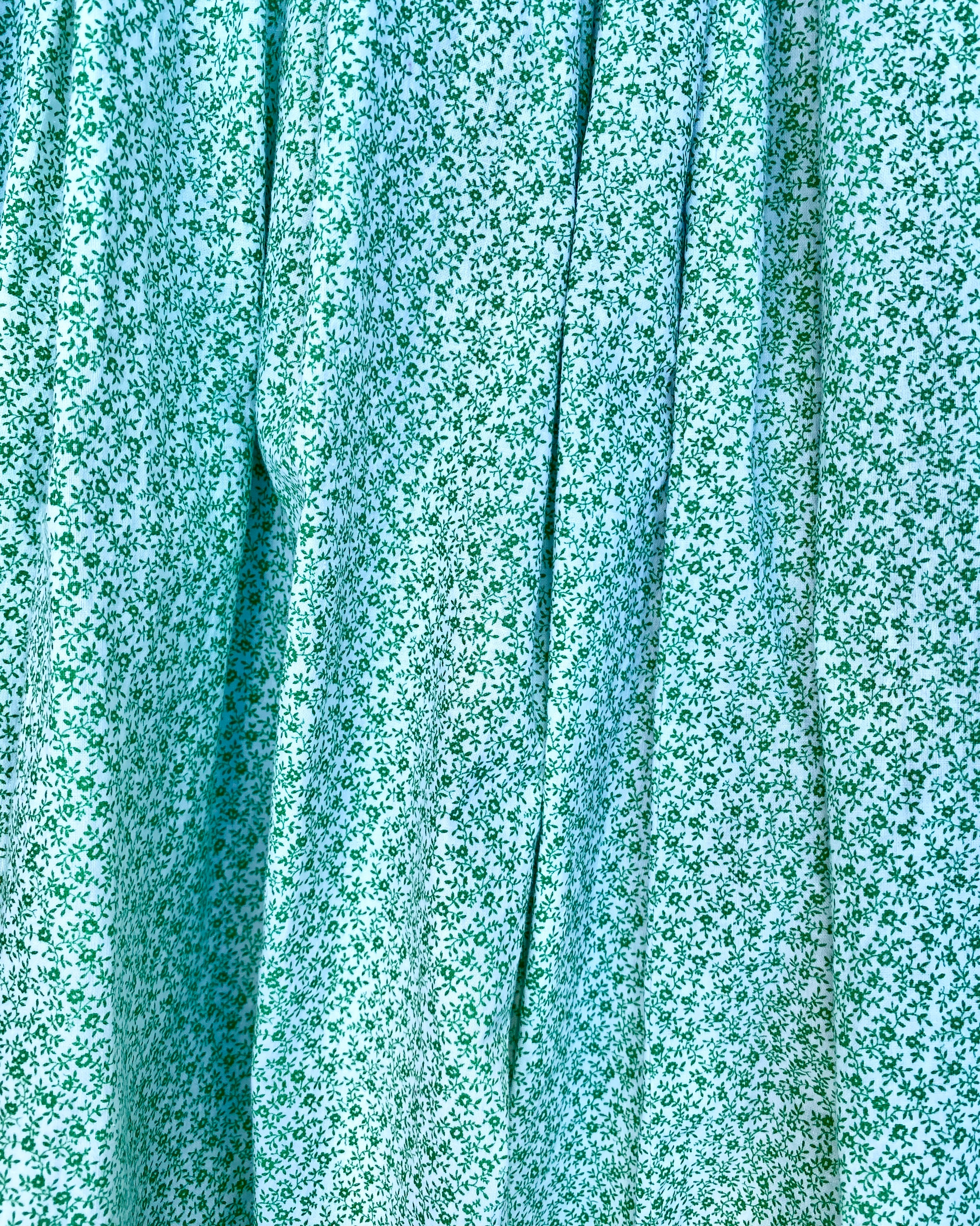 Vintage 1950s Full Circle Gathered Green Floral Skirt