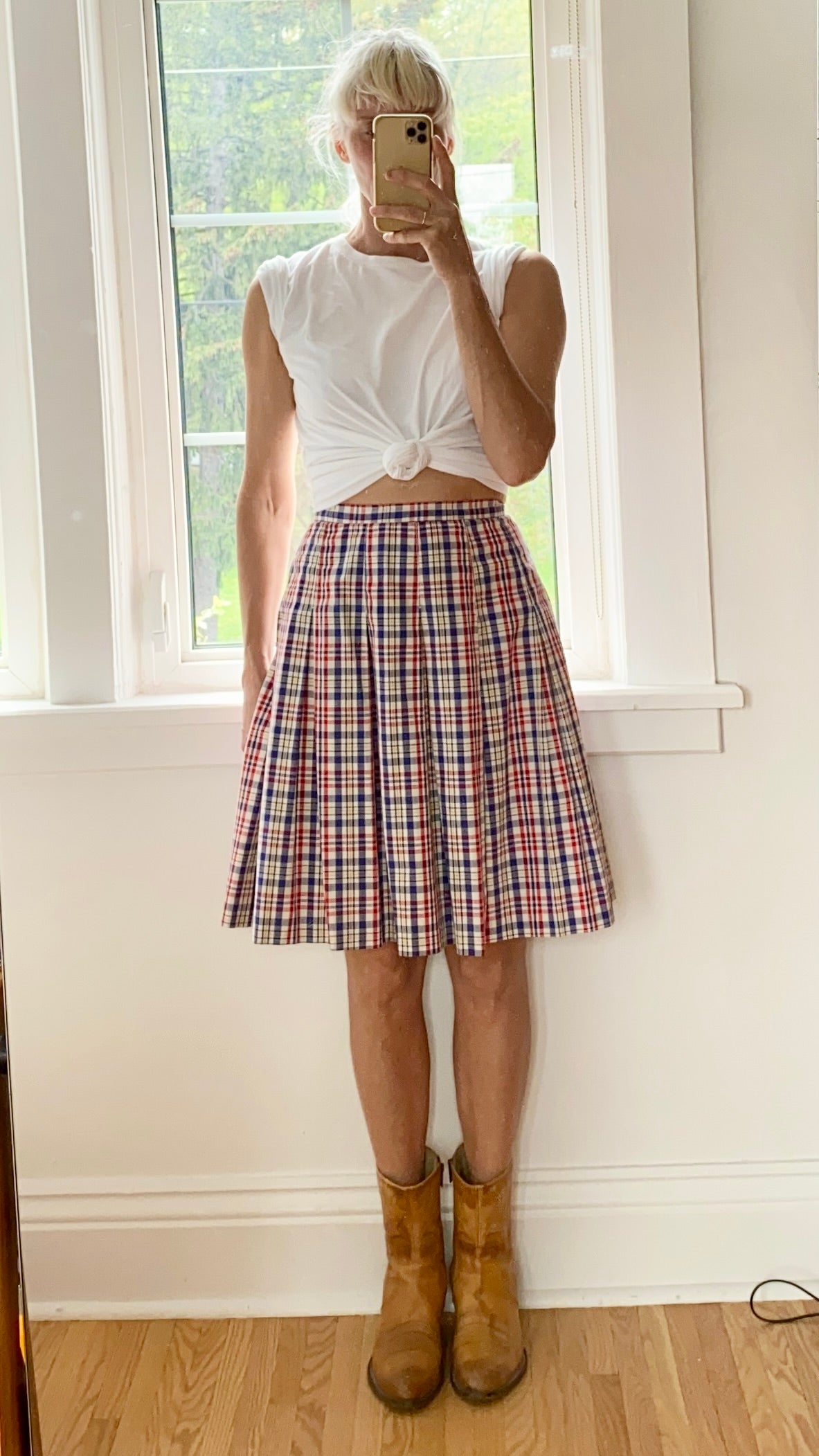 Vintage Pleated Gingham Plaid Skirt