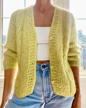 VINTAGE Handknit Cable Mohair Pistachio Cardigan M