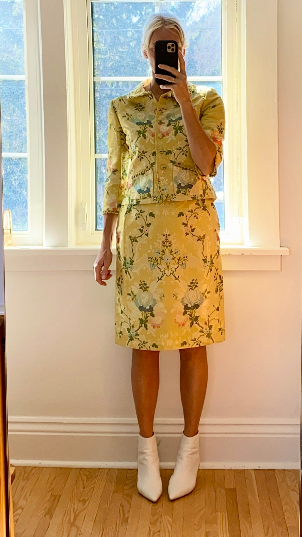 Vintage Runway OSCAR DE LA RENTA Silk Floral Brocade Skirt Suit Size 8 10