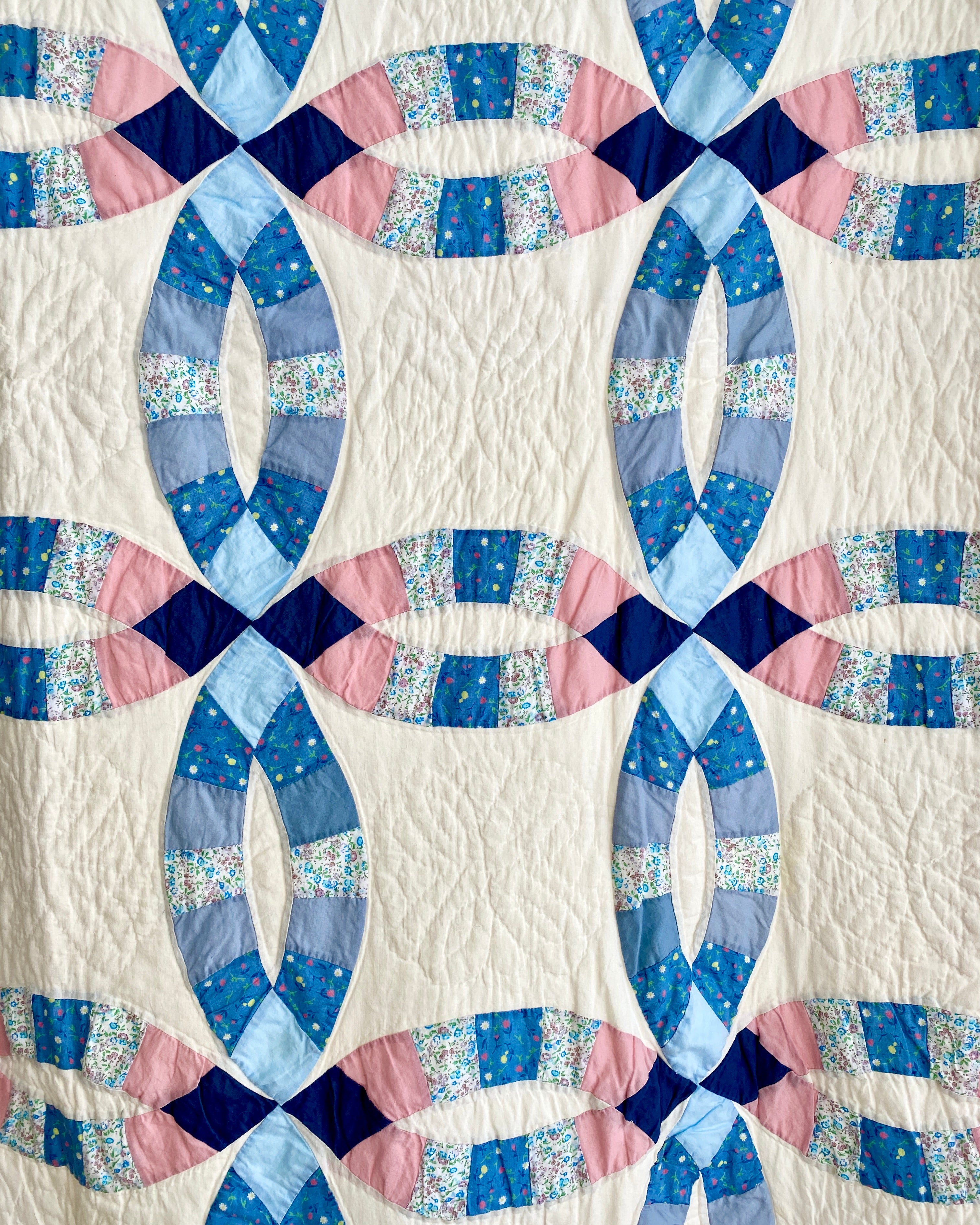 Vintage Wedding Ring Blue & Pink Patchwork Quilt