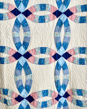 Vintage Wedding Ring Blue & Pink Patchwork Quilt