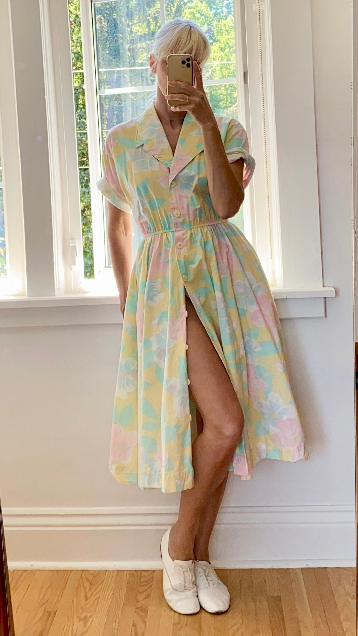 Vintage Depeche Mode Cotton Floral Pastel Dress Size M