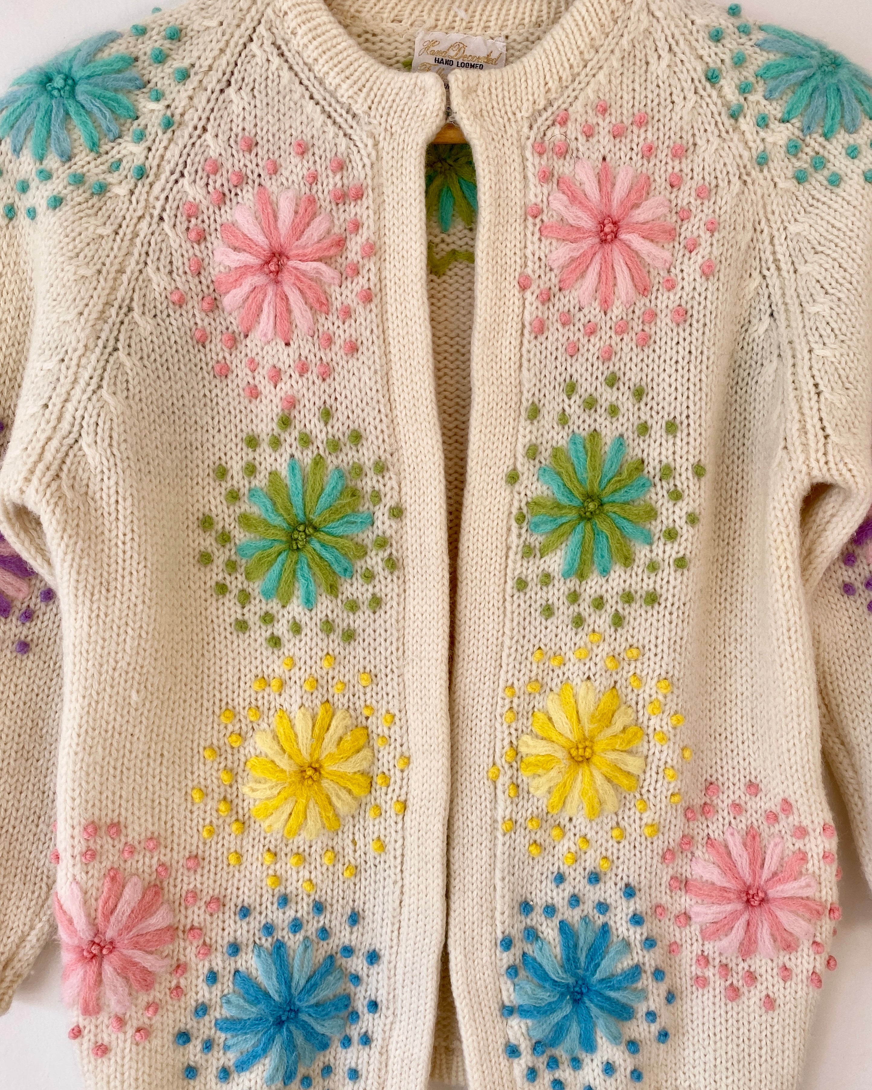 VINTAGE Pastel Flower Embroidered Wool Cardigan