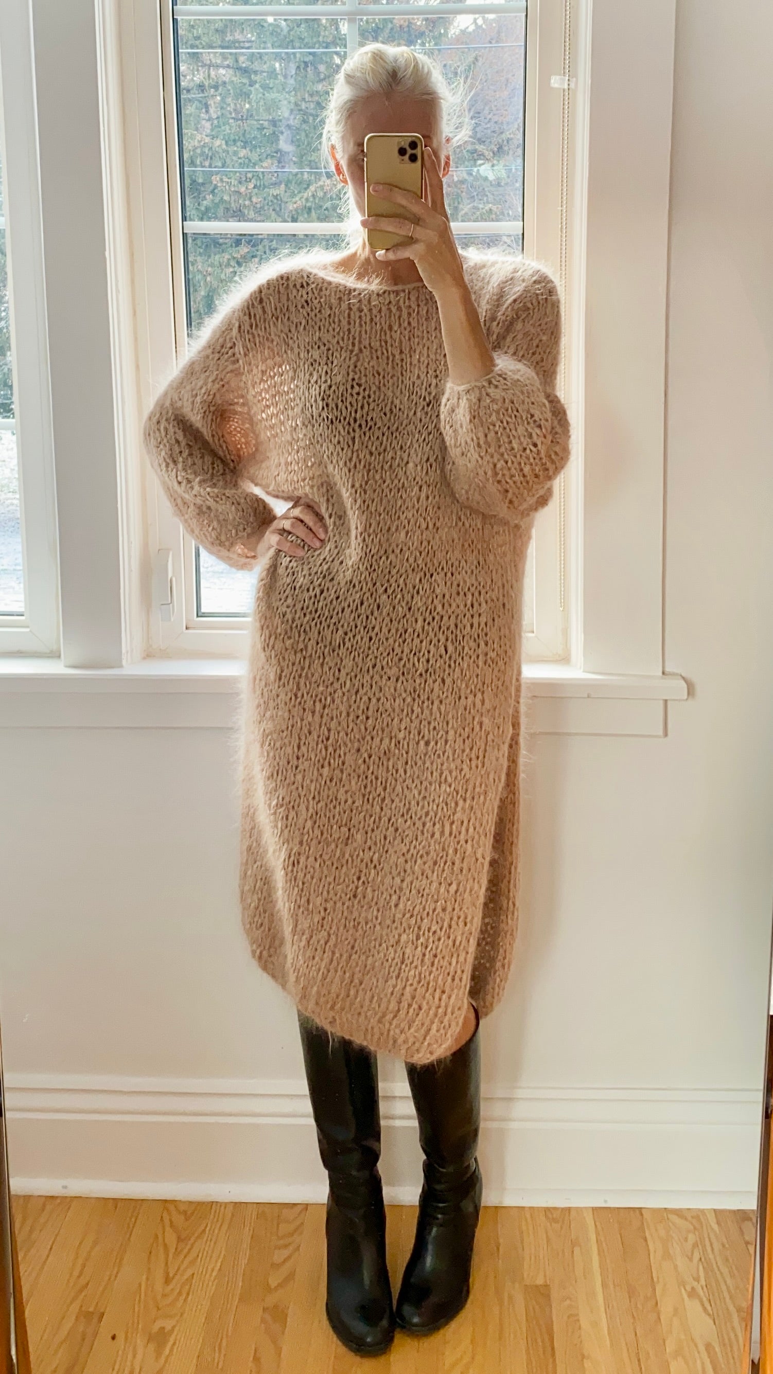 BOZIDARA Hand Knit Taupe Dress Tunic One Size