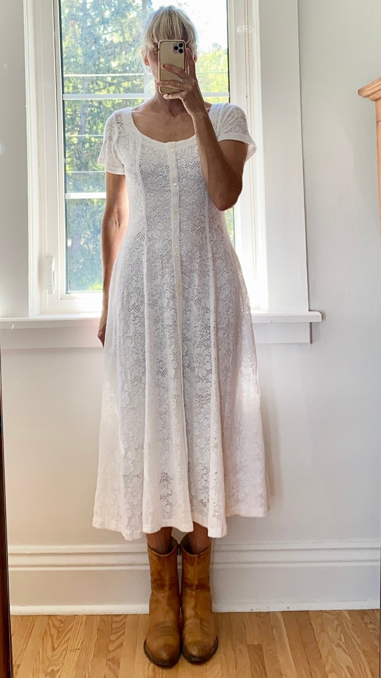 VINTAGE White Lace Midi Dress