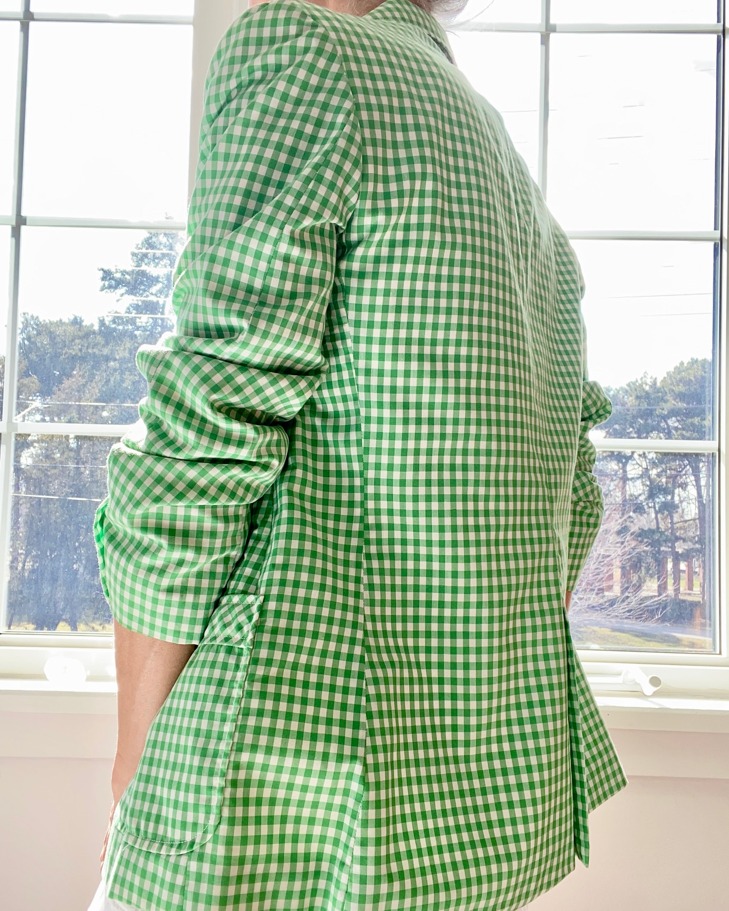 Vintage 1970s Ah! Austin Hill Green Gingham Cotton Blazer M