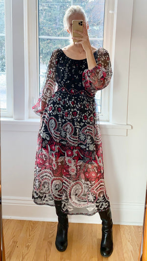 VINTAGE Italian Silk Chiffon Floral Dress