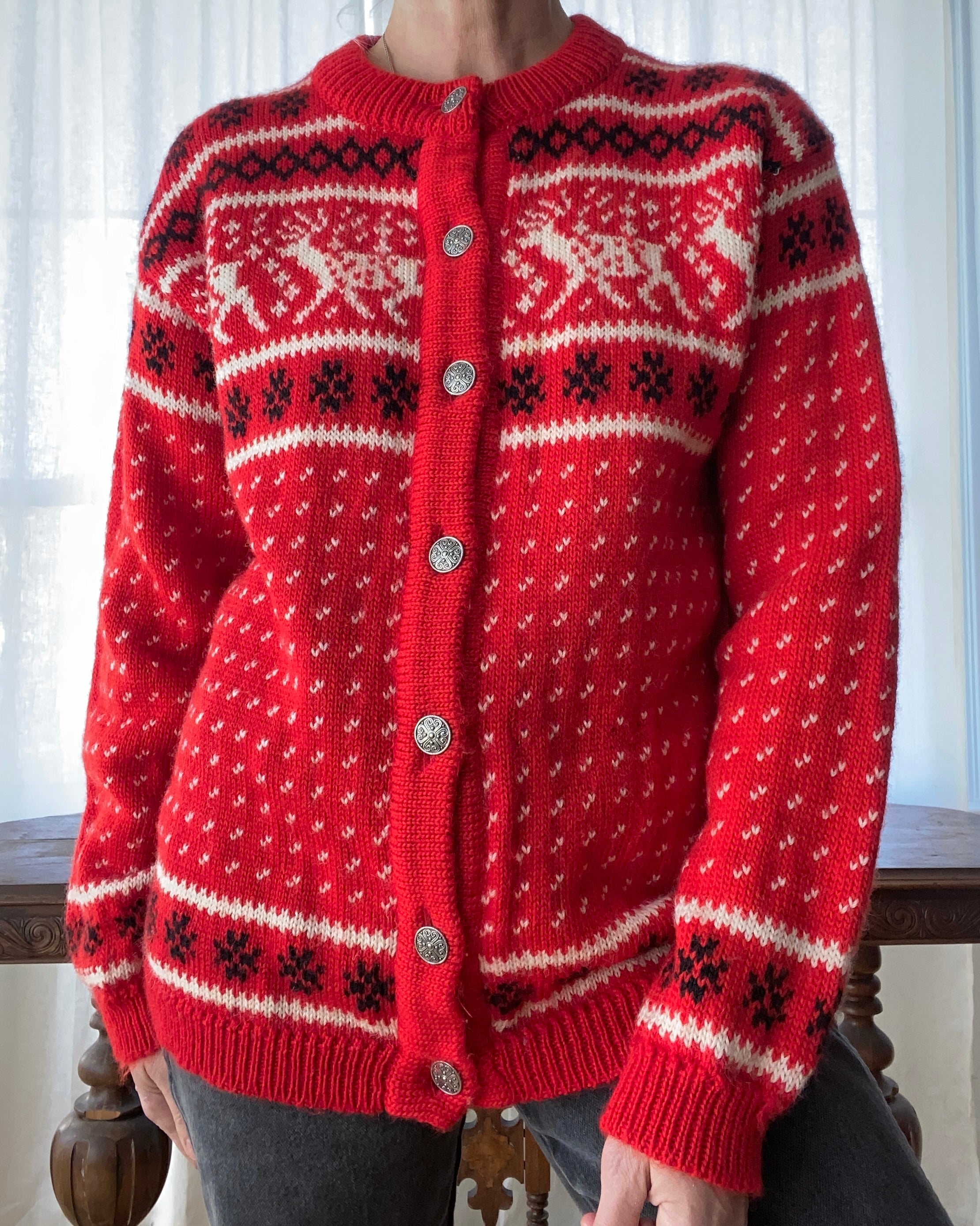 Vintage Dale of Norway Ski Setesdal Red Sweater Cardigan M L