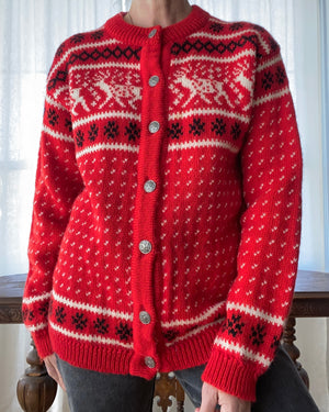 Vintage Dale of Norway Ski Setesdal Red Sweater Cardigan M L