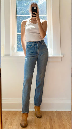 Vintage 1970s Orange Tab Light Denim Jeans made in USA Size 28 to 29