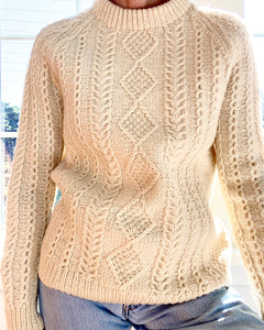 Vintage Handknit Cream Wool Fisherman Cable Sweater