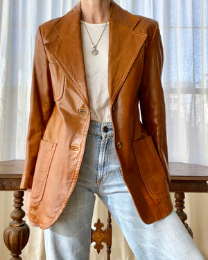Vintage 1970s Pierre Cardin Rust Leather Blazer