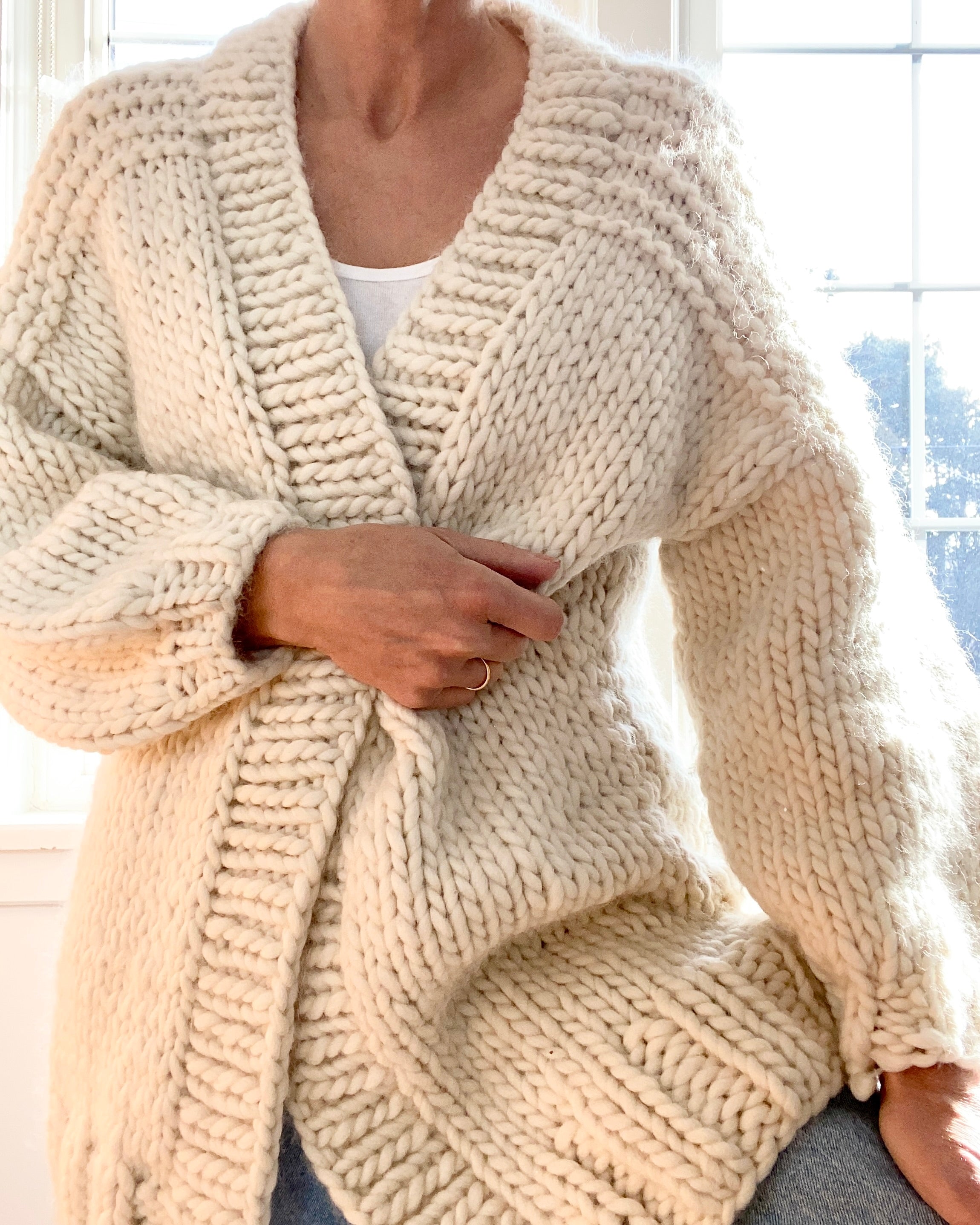 Pre Loved BOZIDARA Hand Knit Cream Shoulder Detail Cardigan