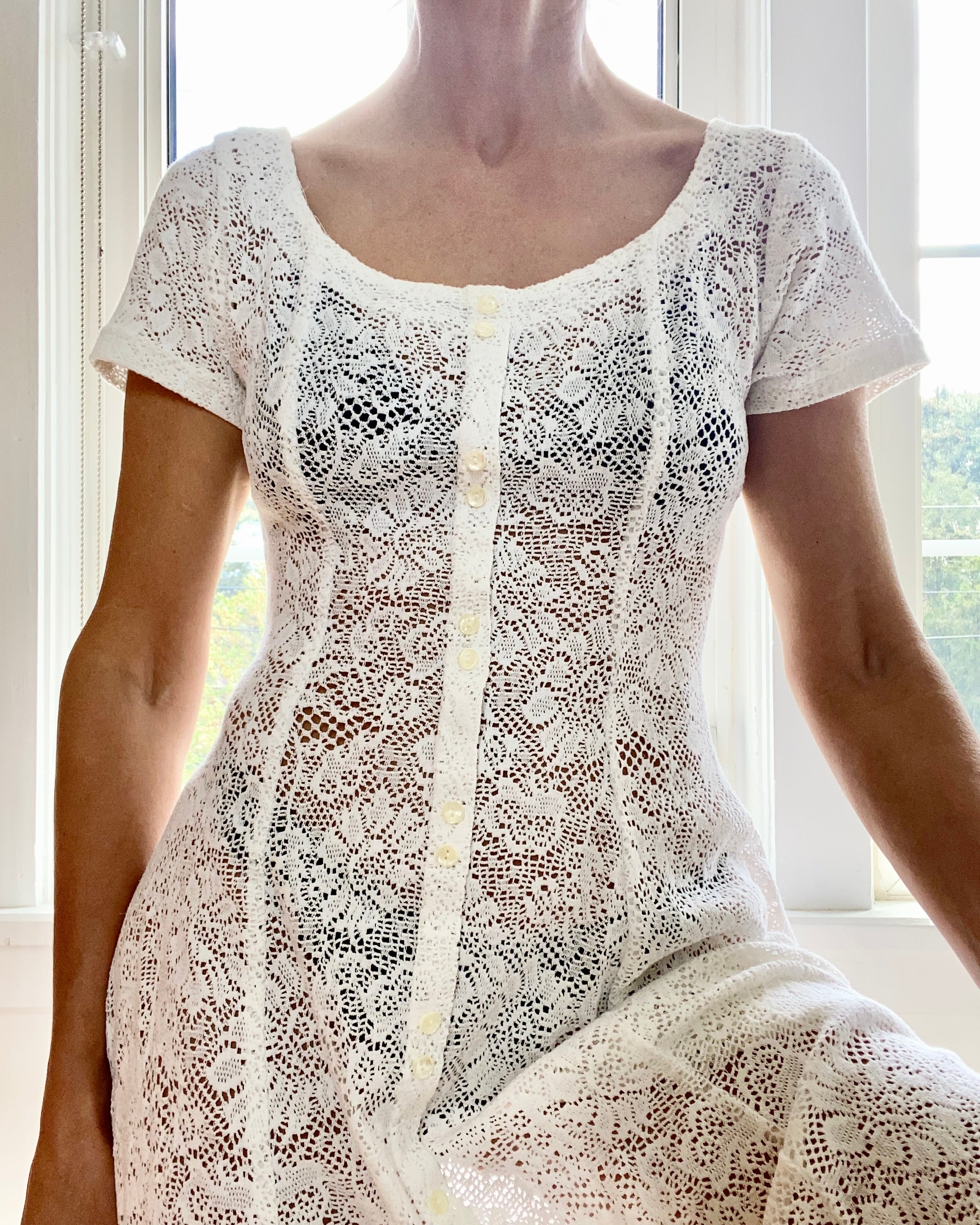 VINTAGE White Lace Midi Dress