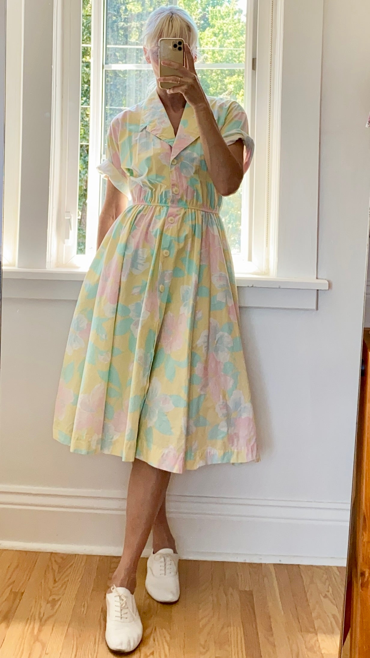 Vintage Depeche Mode Cotton Floral Pastel Dress Size M