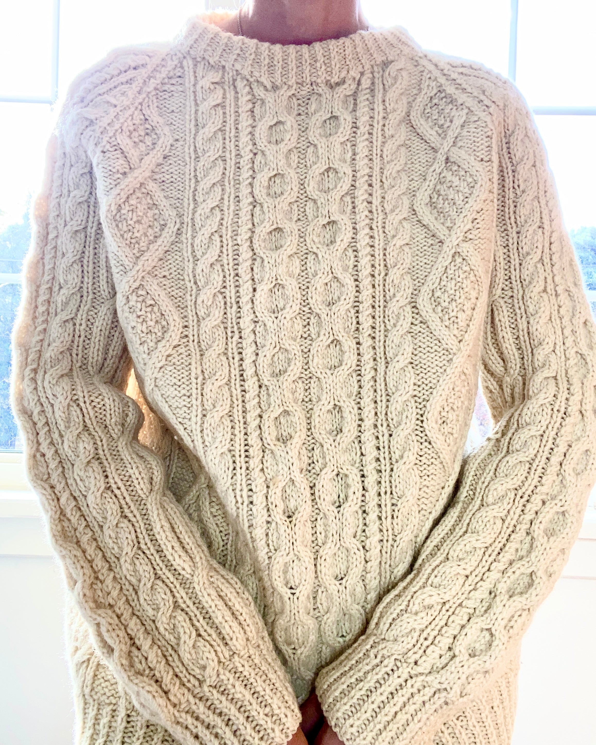 Vintage Handknit Cream Fisherman Cable Sweater