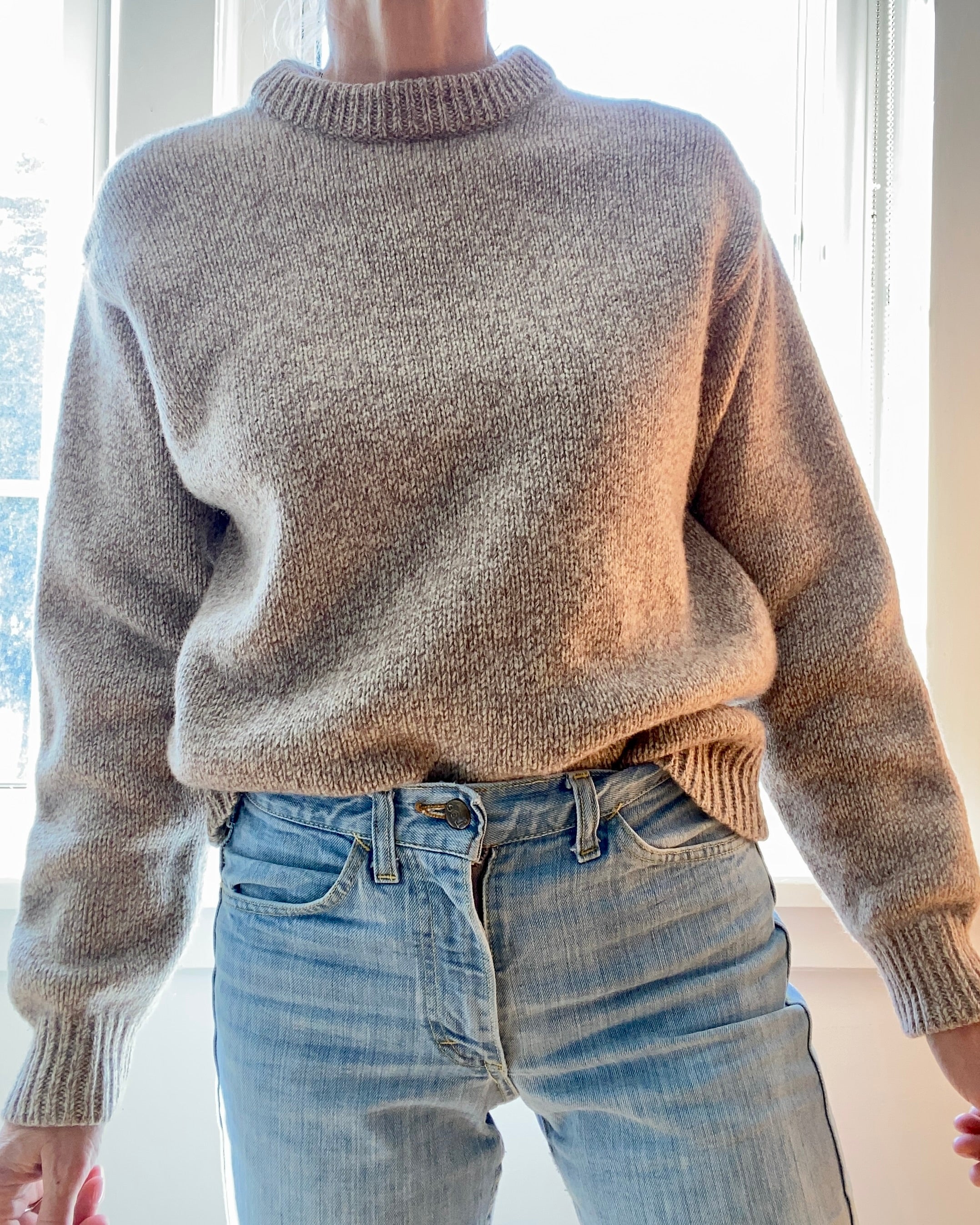 VINTAGE LLBEAN Oatmeal Melange Wool Crew Neck Sweater