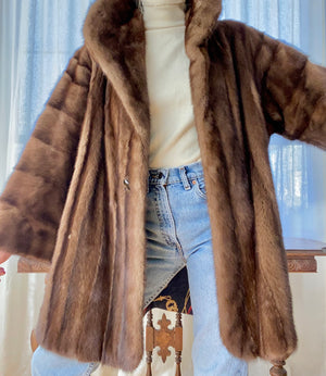 Vintage Christian Dior Shawl Collar Brown Mink Coat Jacket L XL
