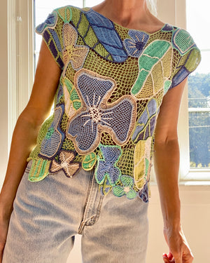VINTAGE Crochet Botanical Motif Top