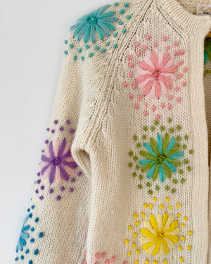 VINTAGE Pastel Flower Embroidered Wool Cardigan