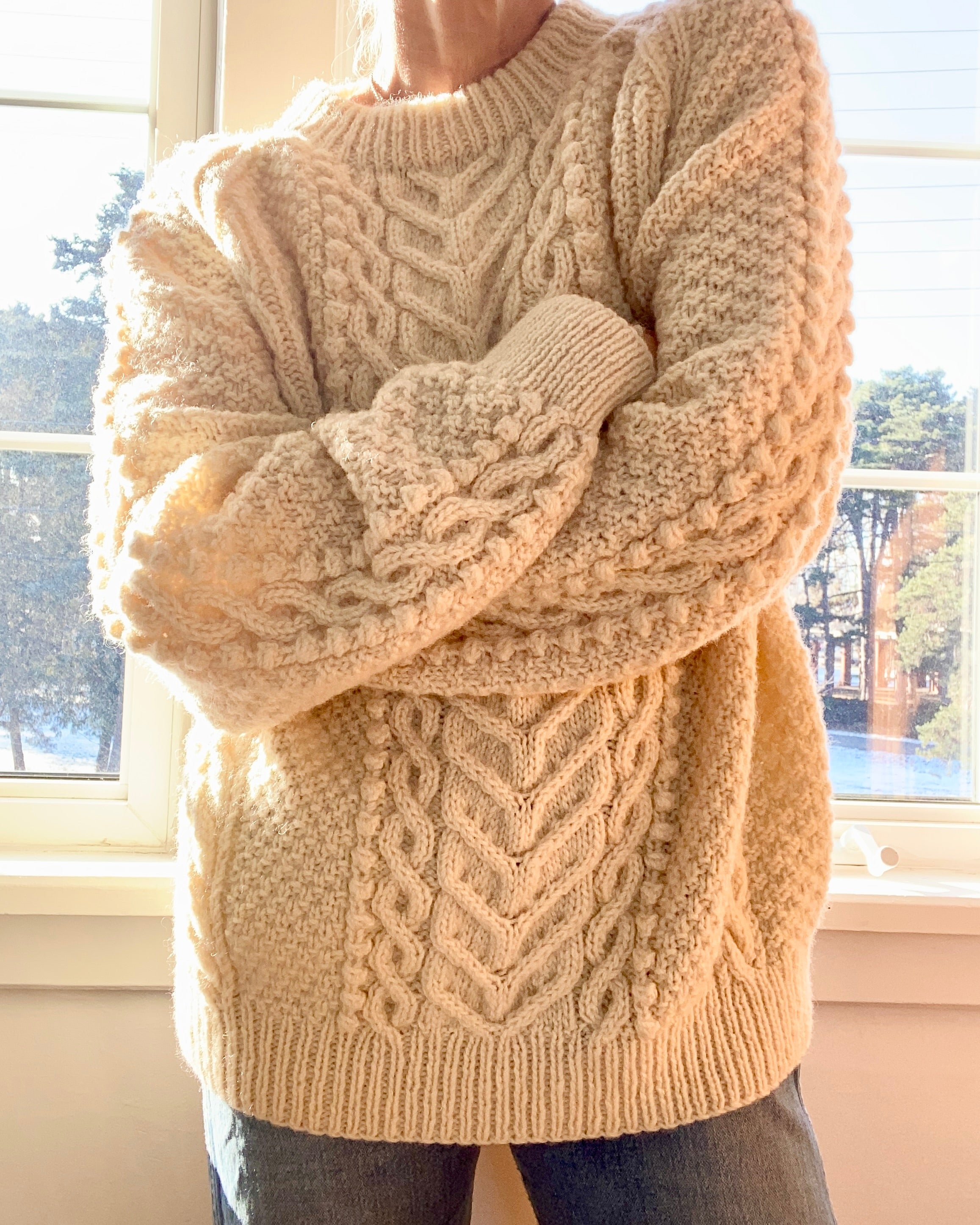 Vintage BLARNEY Irish Fisherman Horseshoe Cable Cream Sweater L XL