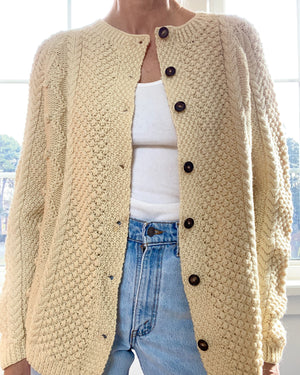 VINTAGE Fisherman Multi stitch Wool Cardigan