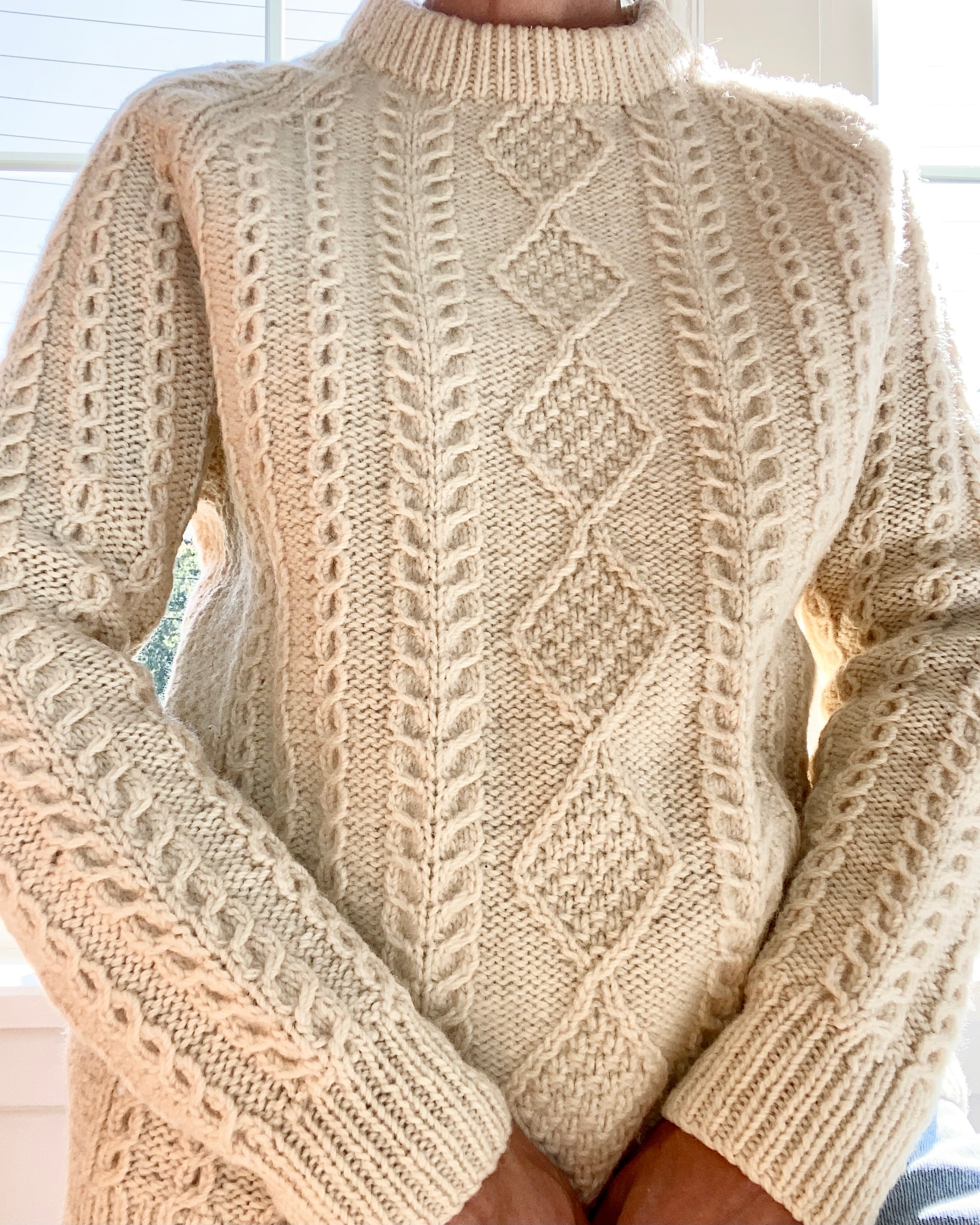 Vintage Handknit Cream Wool Fisherman Cable Sweater