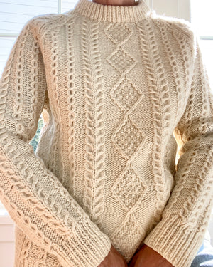 Vintage Handknit Cream Wool Fisherman Cable Sweater