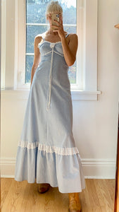 Vintage 1970s Jody T of California Blue Stripe Maxi Dress Size 2/4
