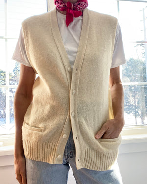 VINTAGE Cream Wool Cardigan Vest