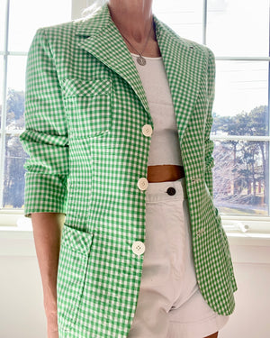 Vintage 1970s Ah! Austin Hill Green Gingham Cotton Blazer M