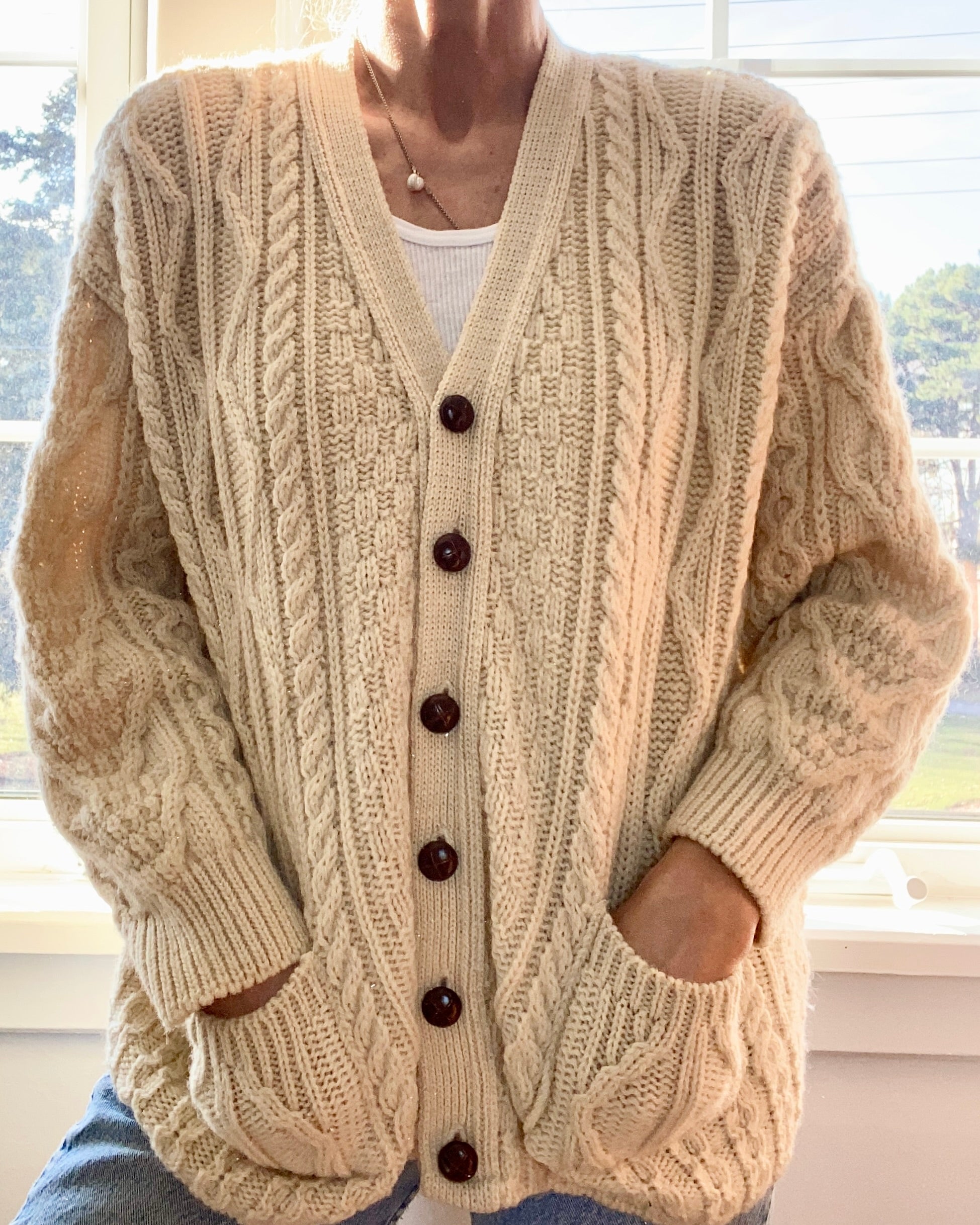 VINTAGE Irish Fisherman Cable Wool Cardigan M