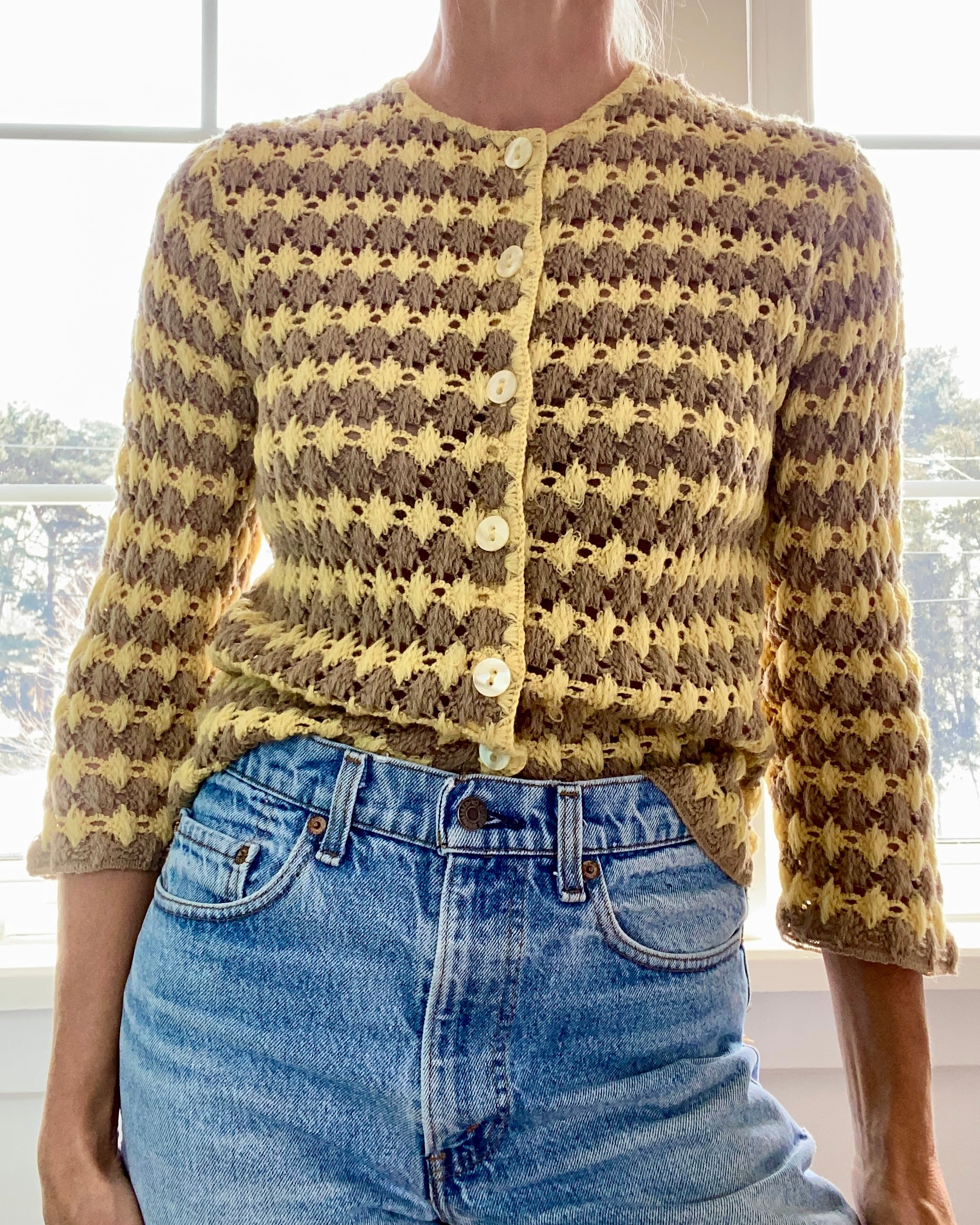 VINTAGE 1950s Granny Stripe Crochet Cardigan