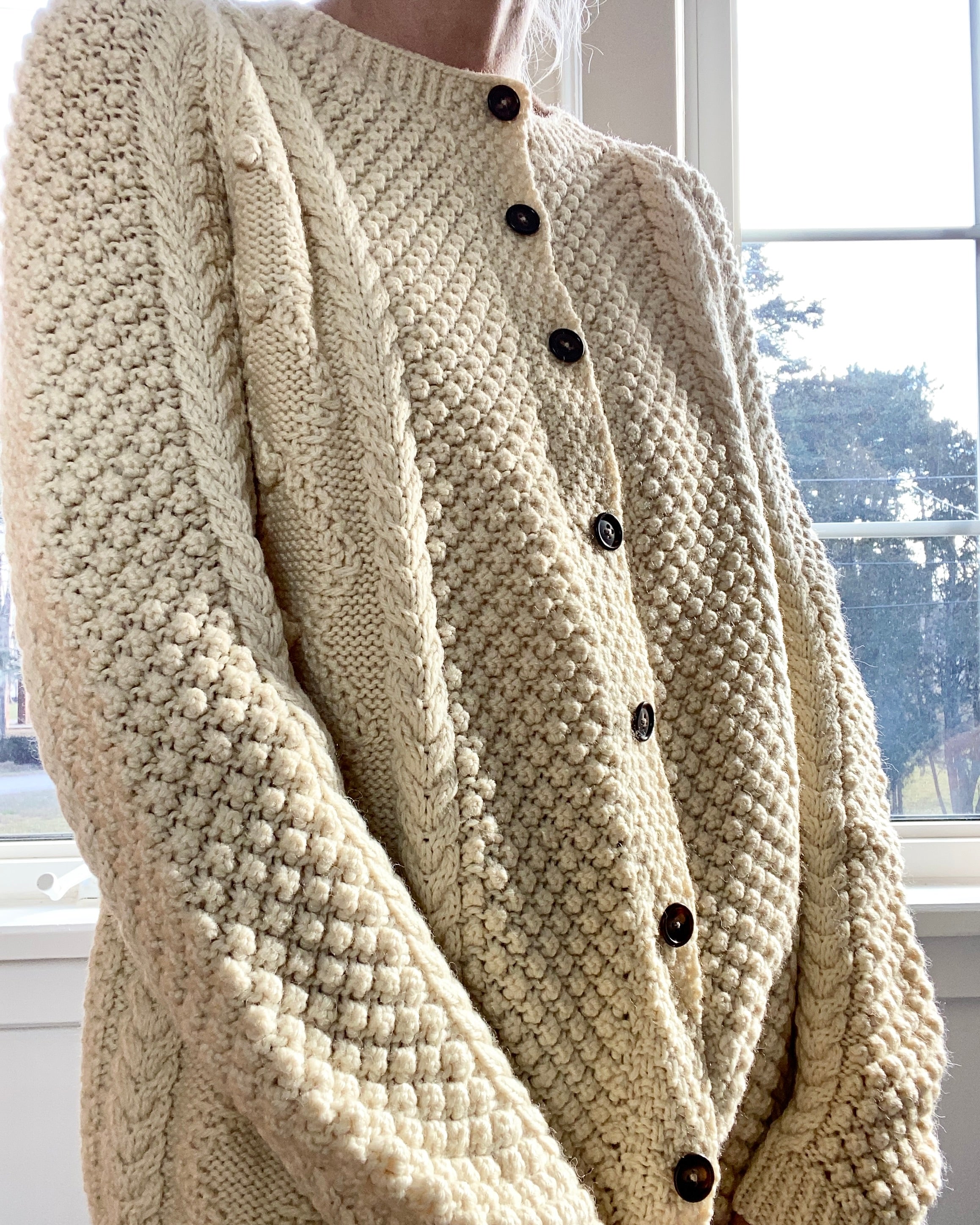 VINTAGE Fisherman Multi stitch Wool Cardigan